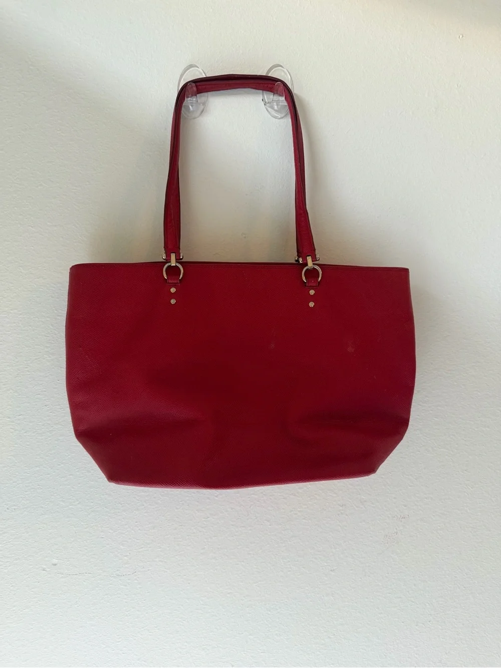Coach Cherry Red Leather Tote with Gold Chain Detail